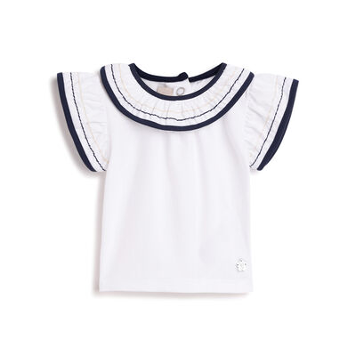 Girls White & Blue Solid Short Sleeve T-Shirt